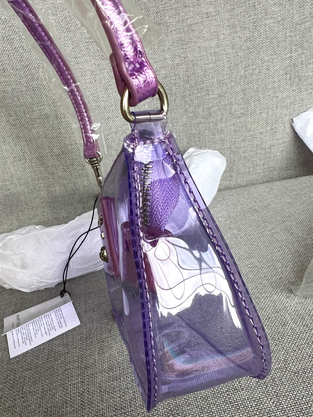Kurt Geiger Highgate Convertible vinyl clear Wristlet Shoulder bag lavender - Picture 12 of 16